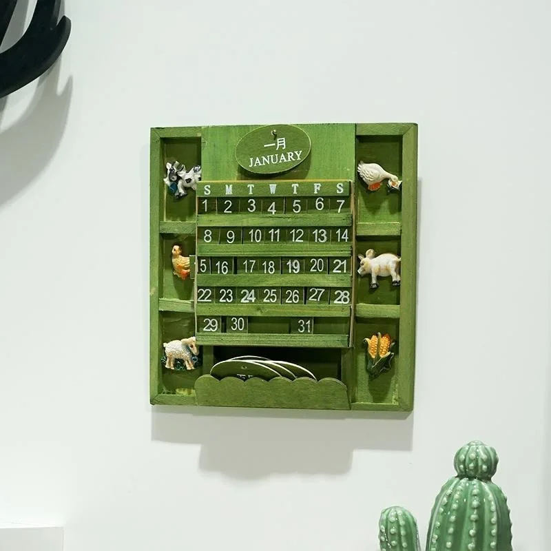 Wooden perpetual calendar calendar ornament retro wall calendar home date decoration