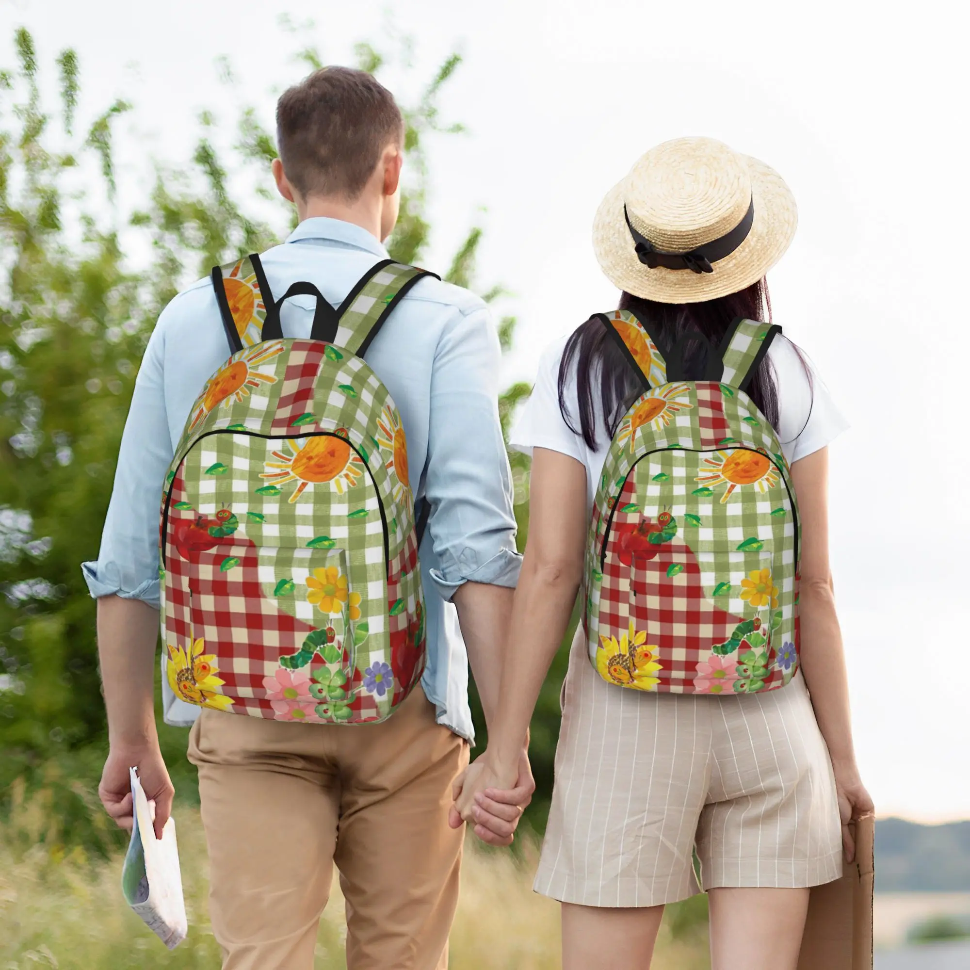 

Very Hungry Caterpillars Strawberry Backpack Men Women Casual Student Hiking Travel Daypack Cartoon Book Laptop Canvas Bags