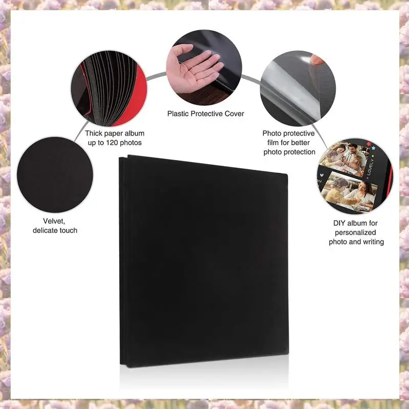 

2X Photo Album Scrapbook Velvet Cover Thick Pages With Protective Film Save Images Permanently,Memory Book