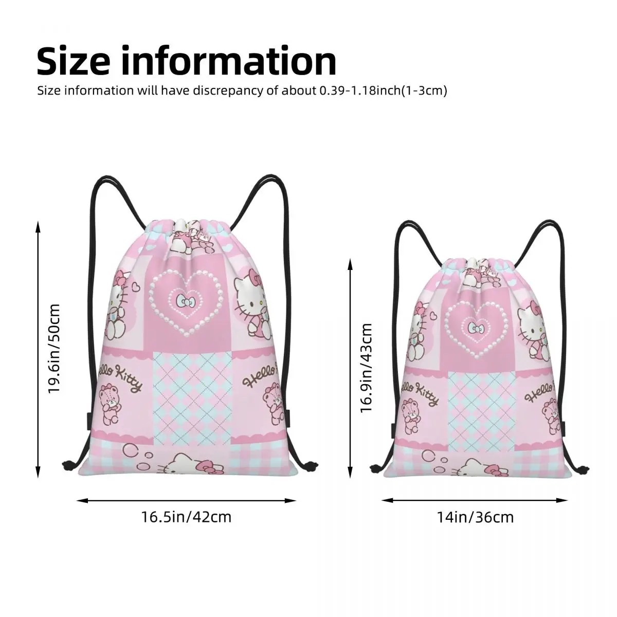 Lovely Hello Kitty Pink Drawstring Backpack Sports Gym Sackpack String Bag for Hiking