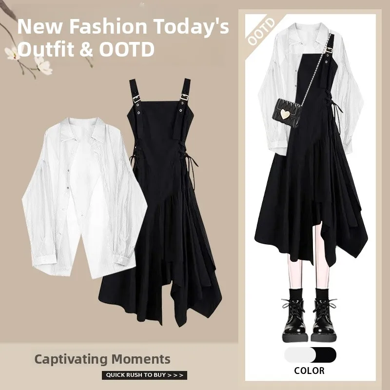 Ensemble de tenue d'été Anti-Uv pour femmes, Ele Age-Defng irt et Design Sense Strap Dr, ensemble deux pièces, jupe longue de printemps