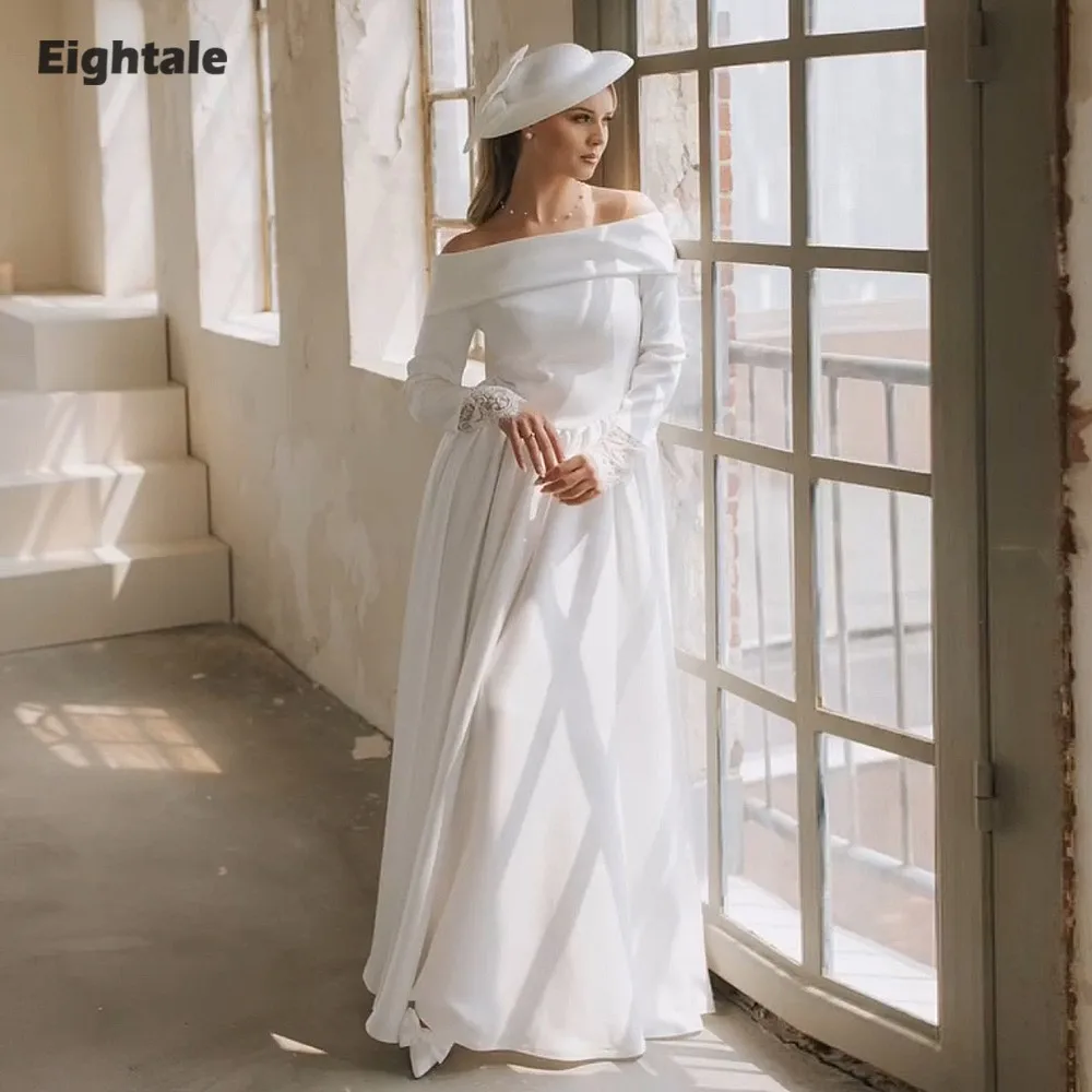 

Eightale Arabic Wedding Dresses Customized Strapless Long Sleeves Muslim A-Line Lace Bridal Gowns Vestidos De Novia