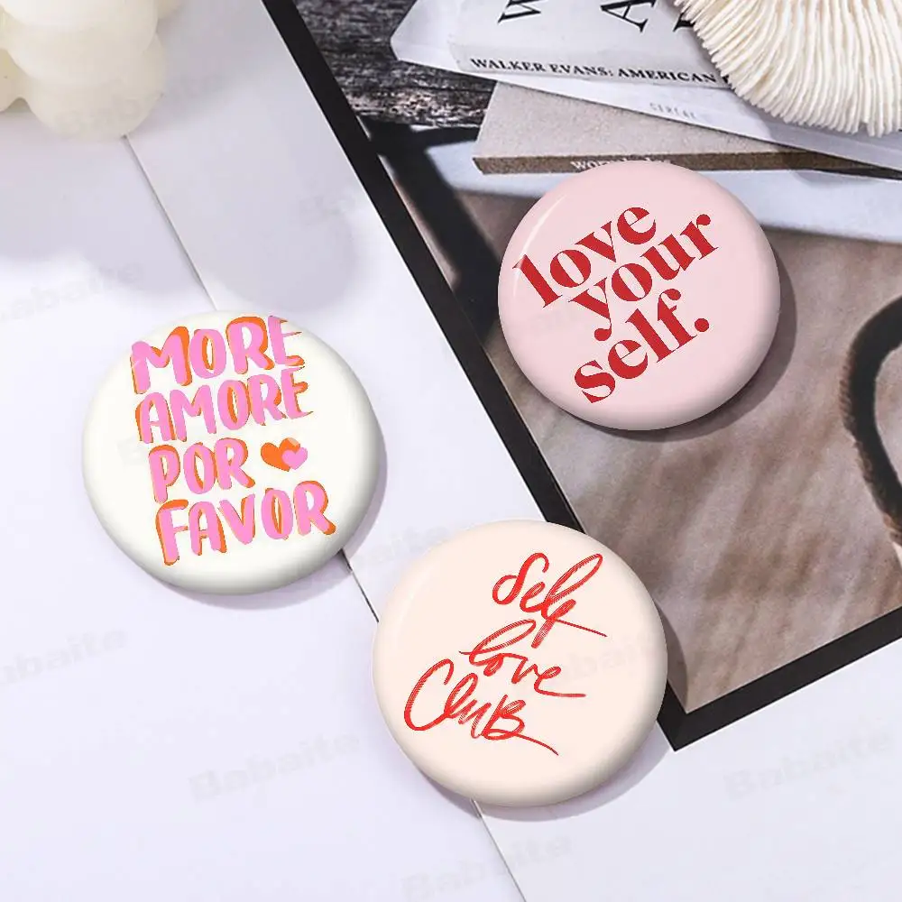 Nordic More Amor Por Favor Colorful Tinplate Pin Button Custom Anime Role Old-school Brooch Collar Badge Jewelry Gift Fans