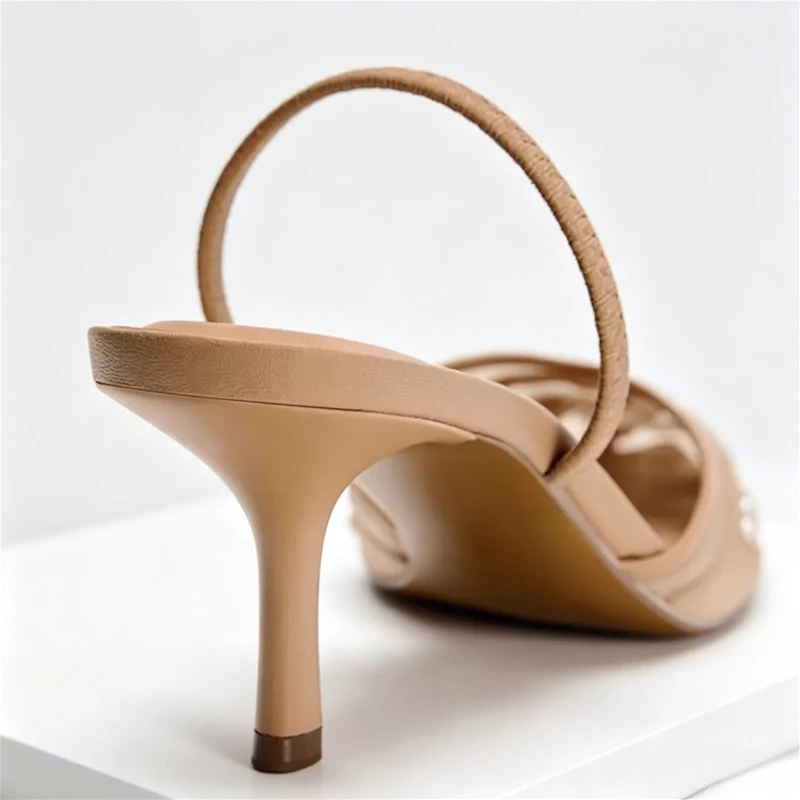 Luxury Mesh Embroidery High Heels Women Sexy Pointed Toe String Bead Slingback Heeled Sandals Summer Elegant Banquet Dress Shoes