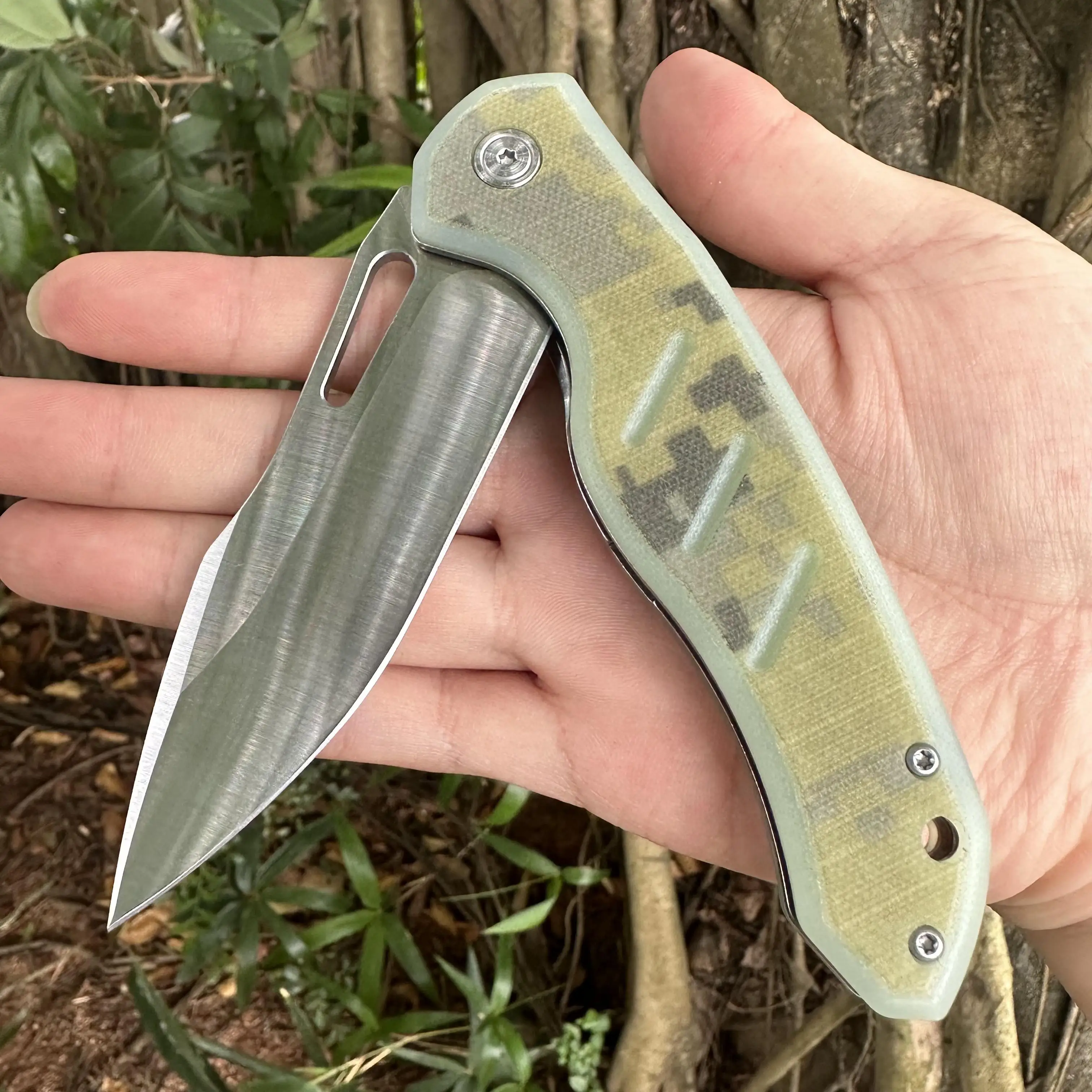 Steel Rose Pocket Folding Knife D2 Blade G10 Handle Super Sharp Ball Bearing Fast Opening Portable Outdoor Camping EDC Fishing