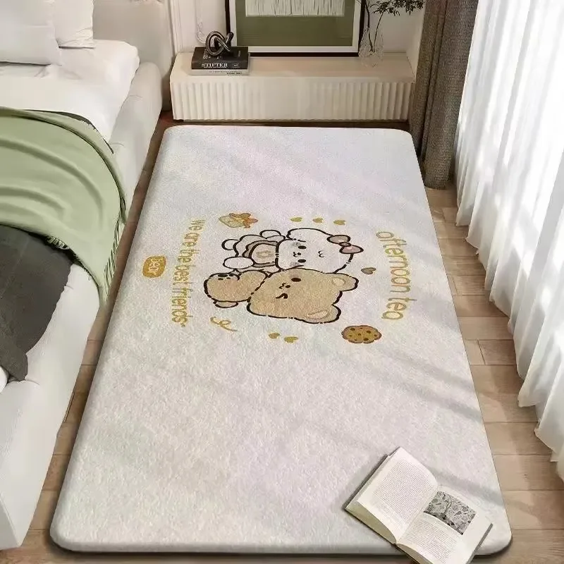 Thick Cartoon Plush Wool Rug, Warm Insulated Anti Slip Floor Mat for Bedroom