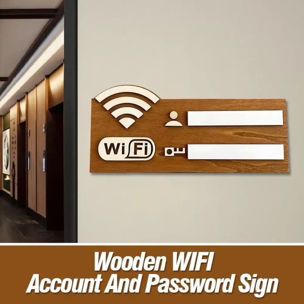 Wooden WiFi Password Sign Rewritable Wall Mounted Wireless Network Indicator Plaque Handwriting Multi-Purpose Use WiFi Indicator