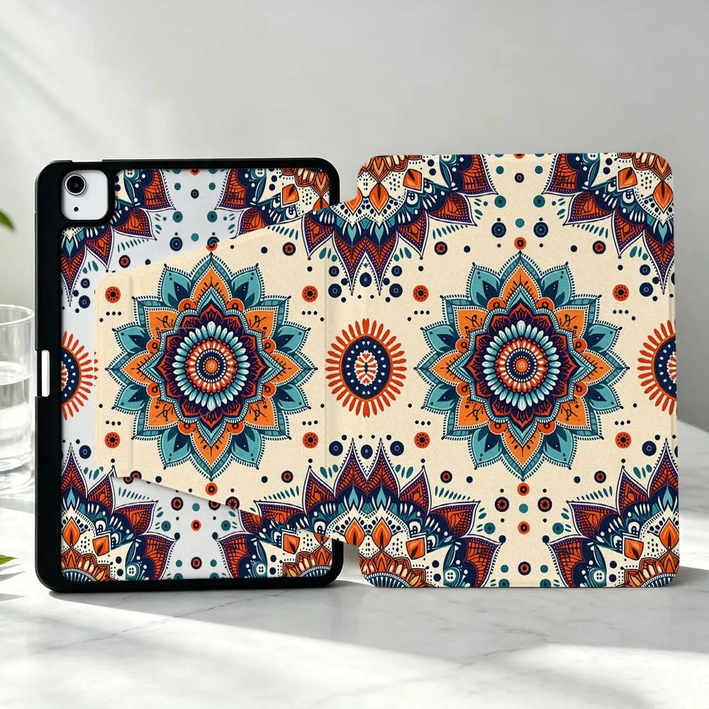 Luxurious Mandala Pattern Soft For iPad Pro Air mini 6 5 4 12th M5 M4 M3 M2 A16 A17Pro 360° Rotation Stylus Storage Tablet Case