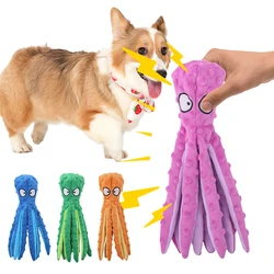 Squeaky Octopus Dog Toys Interactive Puppy Toy No Stuffing Plush Bite Toys Crinkle Paper Pet Plush Toys for Small Medium Dogs