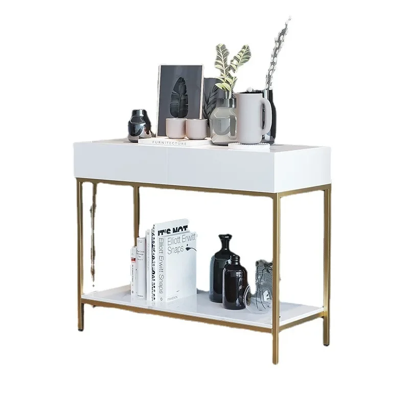 Nordic entrance table against the wall, light luxury foyer cabinet end view table