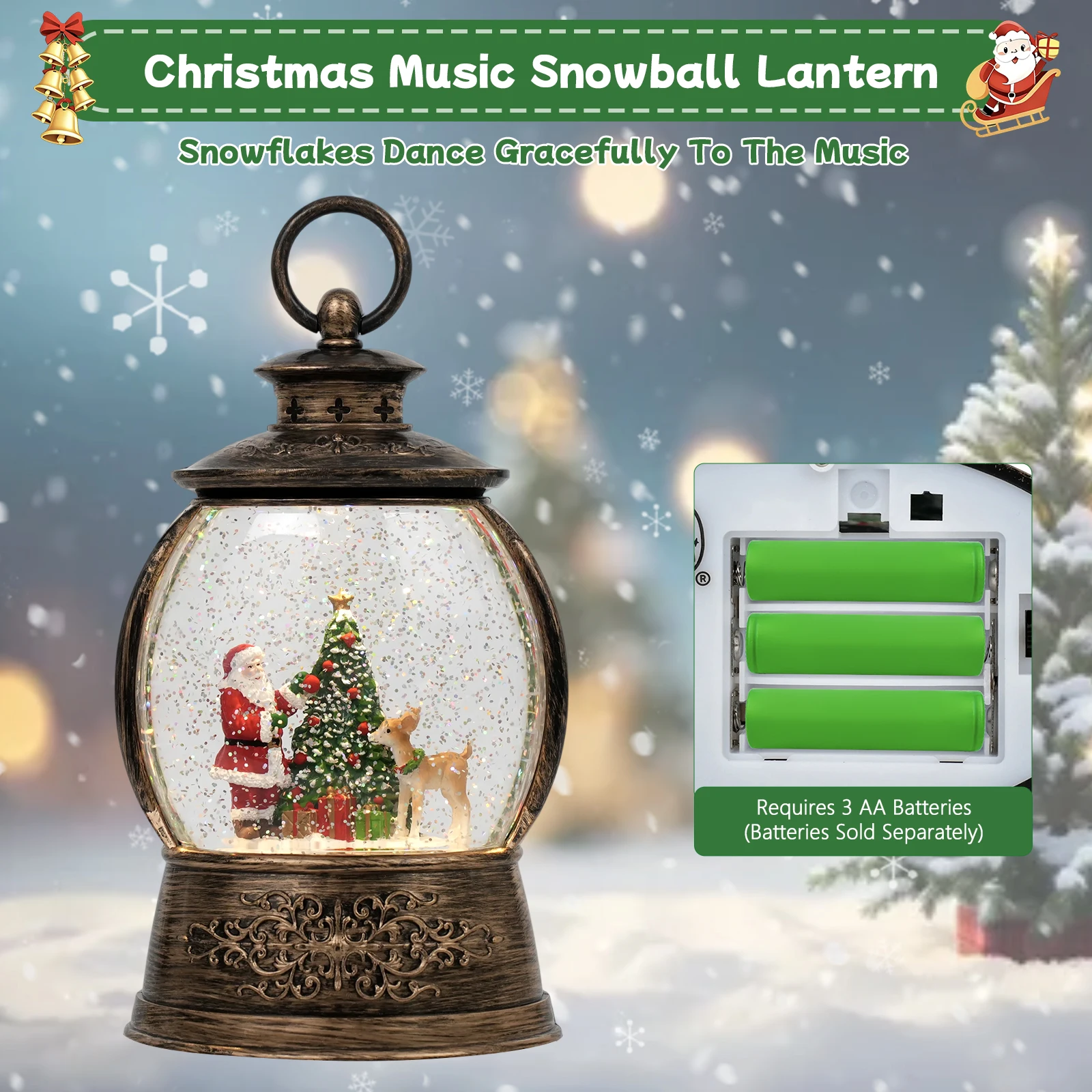 عيد الميلاد الموسيقى سنو غلوب فانوس اتجاهين بالطاقة عيد الميلاد الديكور مع الألحان المهدئة، مناسبة لغرف النوم والمنازل، O