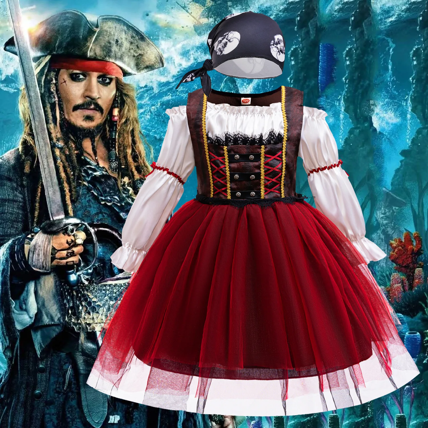 

Halloween Caribbean Princess Cosplay Costume Girls Carnival Party Pirate Dress Up Stage Performance Pirate Dress Hat