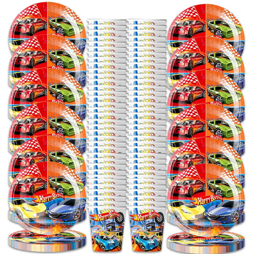 60pcs/set Hot Wheels Birthday Party Decoration Girl Boy Favor Decoration Racing Car Paper Plate Cup Baby Shower Deco Events