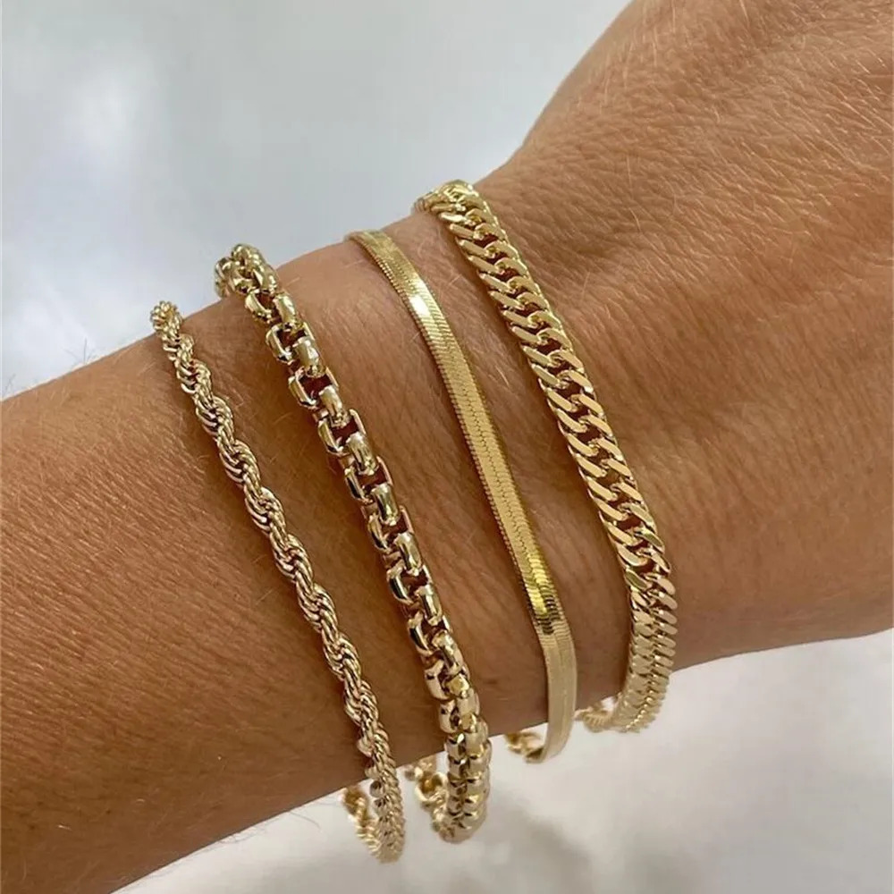 Vintage Boho Handmade Multilevel Gold Color Geometric Twists Snake Chain Bracelet For Women Fashion Female Punk Jewelry Gift