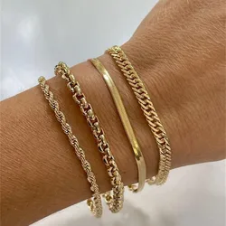 Vintage Boho Handmade Multilevel Gold Color Geometric Twists Snake Chain Bracelet For Women Fashion Female Punk Jewelry Gift