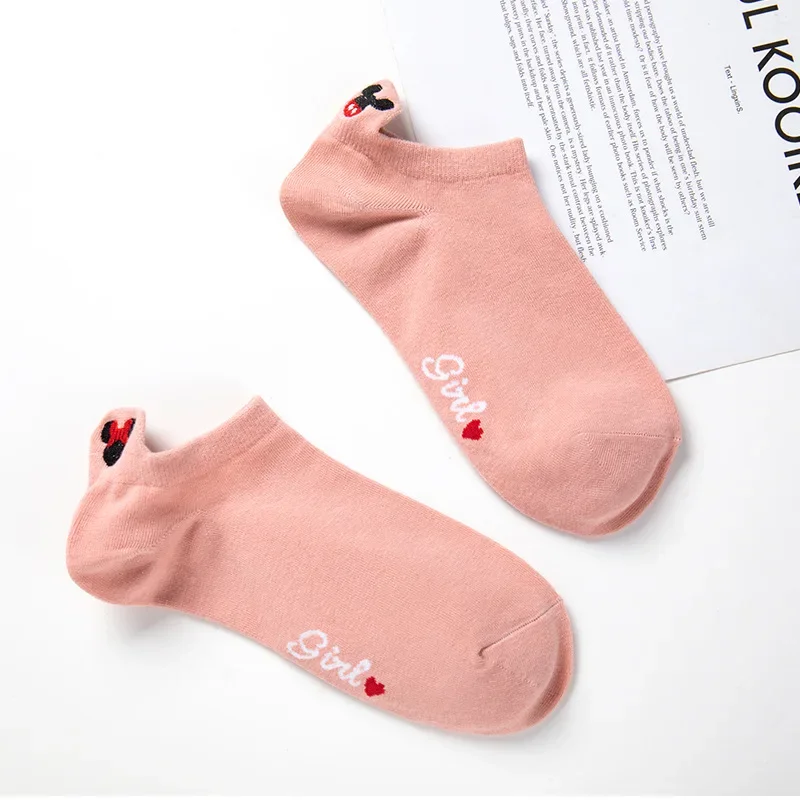 Disney New Summer Thin Cotton Girl Socks calzini ricamati a testa di topolino Cartoon Minnie Girl Socks Cotton Women Sock