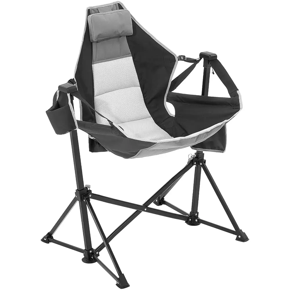 

Reclining Camping Chair, 300 Lbs Load Camping Hammo Chair, Rocking Lounge Folding Chair With Cup Holder Storage Bag Headrest &