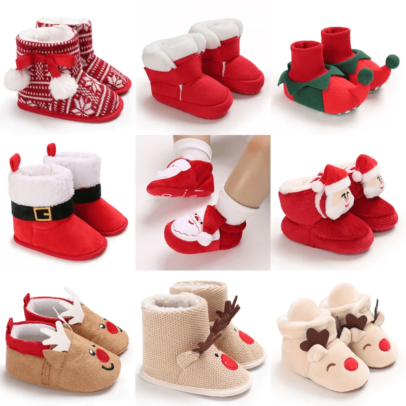 Sepatu Hangat Anak Laki-laki Anak Perempuan Bayi Musim Dingin Imut Sepatu Pejalan Kaki Pertama Rusa Natal Anti Selip Sepatu Alas Kaki Anak Perempuan Bayi Baru Lahir