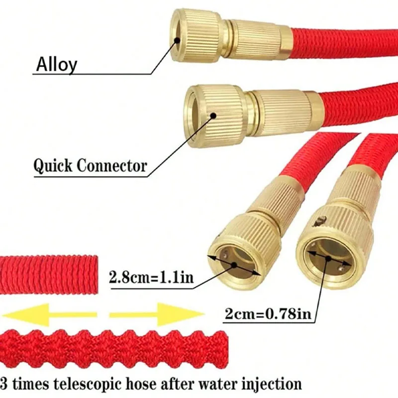 Flexible And Expandable Magic Hose, Long Metal Spray Gun, 1/2 Connector, Garden Hose, Household Outdoor Cleaning Tool