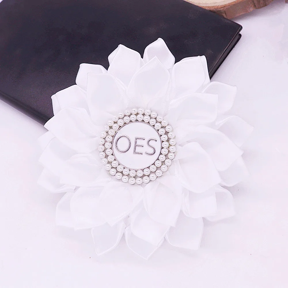 Solid White Ribbon Satin Corsage OGC HOJ Masonic Order Eastern Star OES Brooch Members Fashion Jewelry