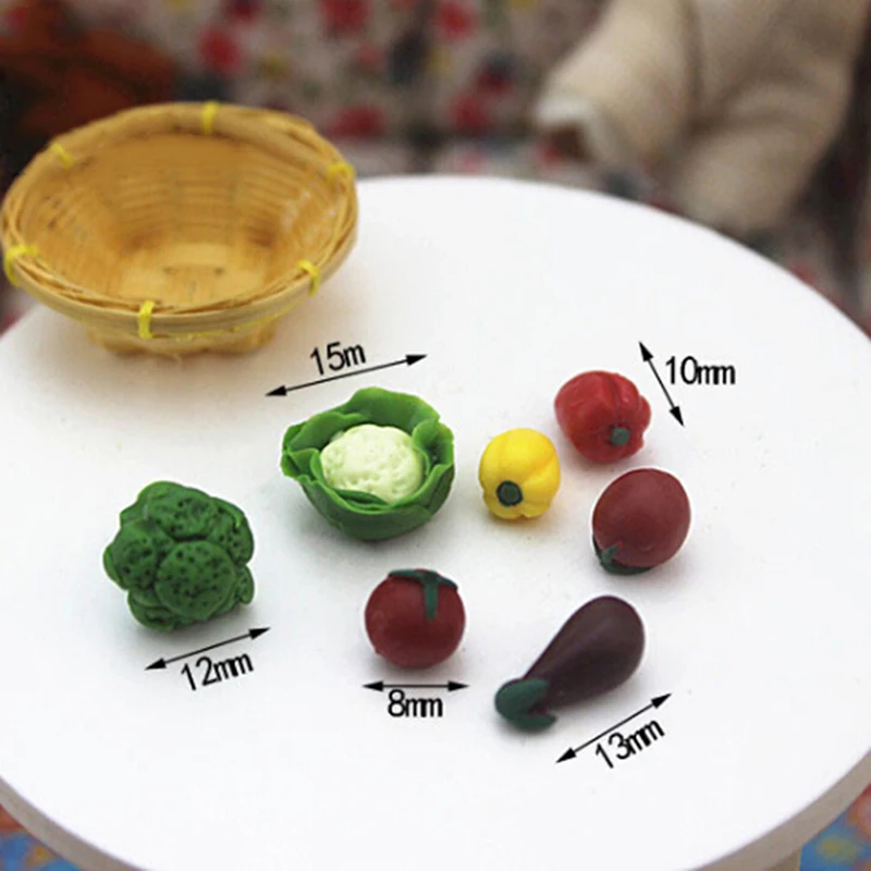 7Pcs/set 1:12 Dollhouse Miniature Vegetable, Broccoli, eggplant, peppers, tomatoes Pretend Play Food Mini Kitchen Doll House Toy