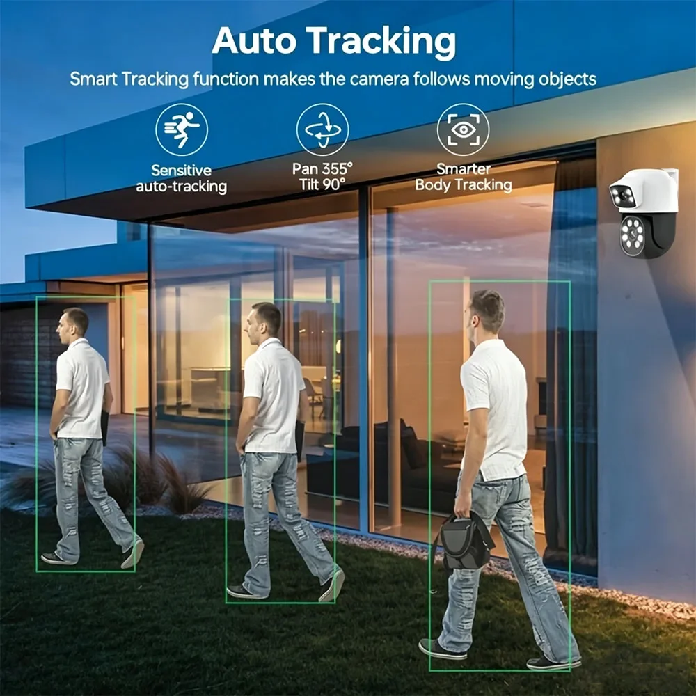 1/2PCS WiFi IP Camera Dual Lens Dual Screen Auto Tracking Two Way Audio Night Vision Outdoor Home Security Camera Surveillance