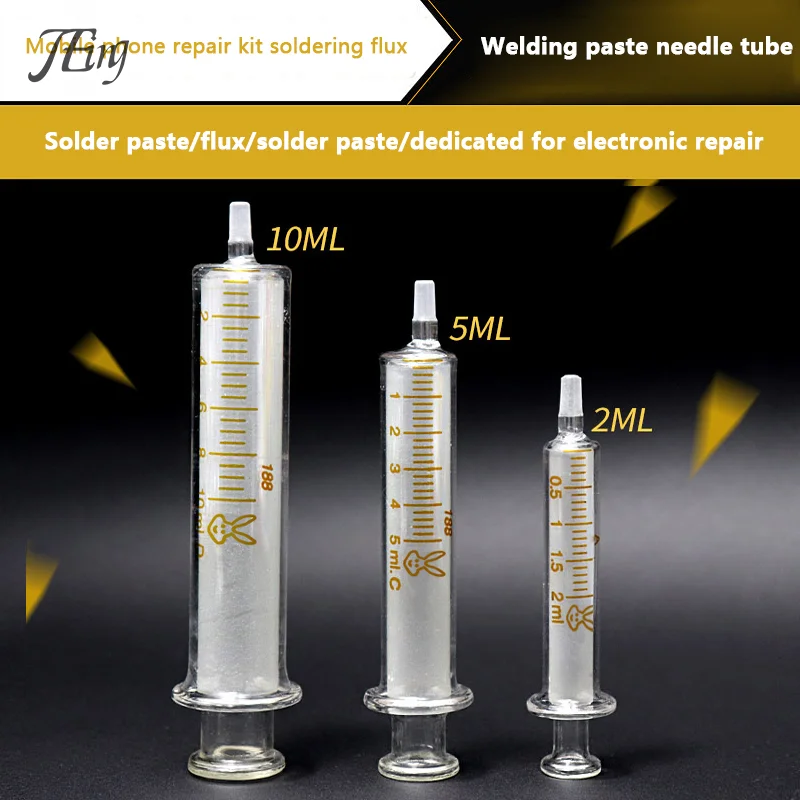 Glass Syringe Mobile Phone Repair Special Welding Oil Welding Container Syringe Metal Needle 2ml 5ml 10ml Syringe