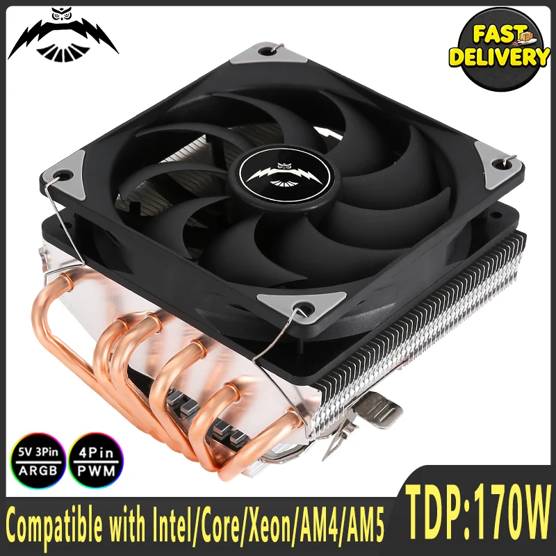 PC Horizontal CPU Cooler ARGB 4/6 Heat Pipe Air-cooled 120mm Fan 4pin/PWM Compatible LGA1200 1700 115x 2011 2066 AM4 AM5 X99 E5