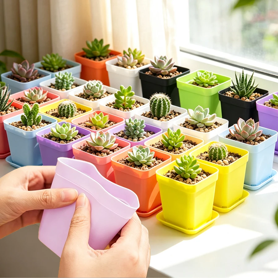 12/24pcs Plastic Square Planters, Small Flower Pots, Growing Vessels for Home Seedling Cultivation & Tabletop Greenery Decor XJM