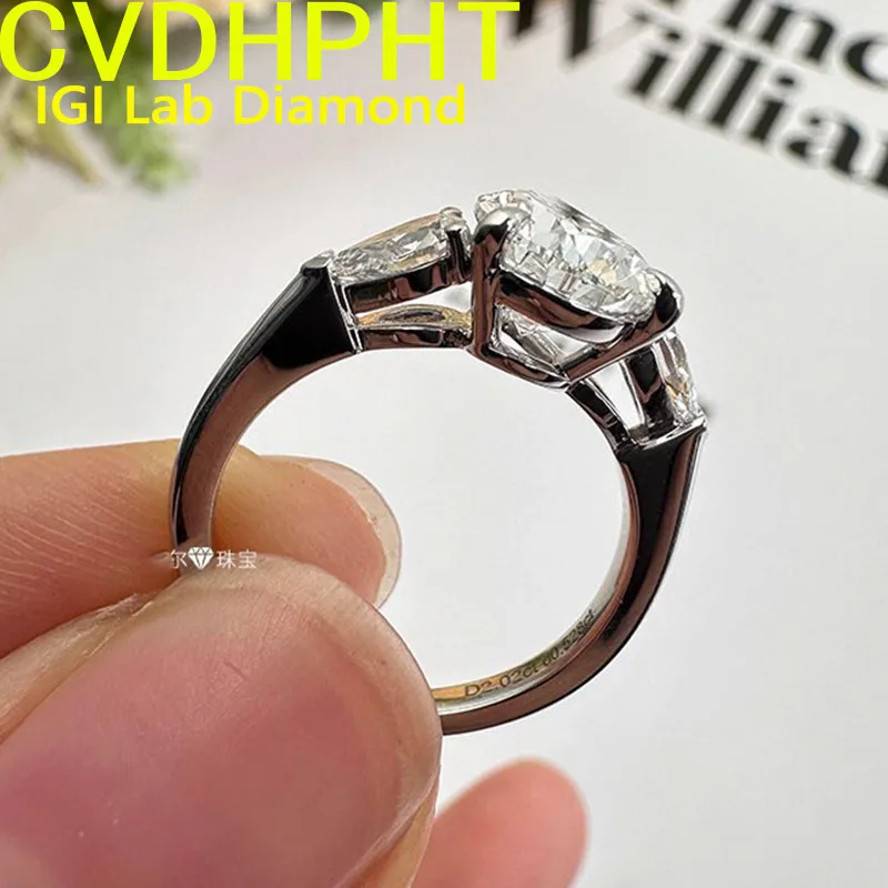 

Real Solid Platinum pt950 lab grown Pear dimaond White gold ring IGI D color Wedding engagement ring