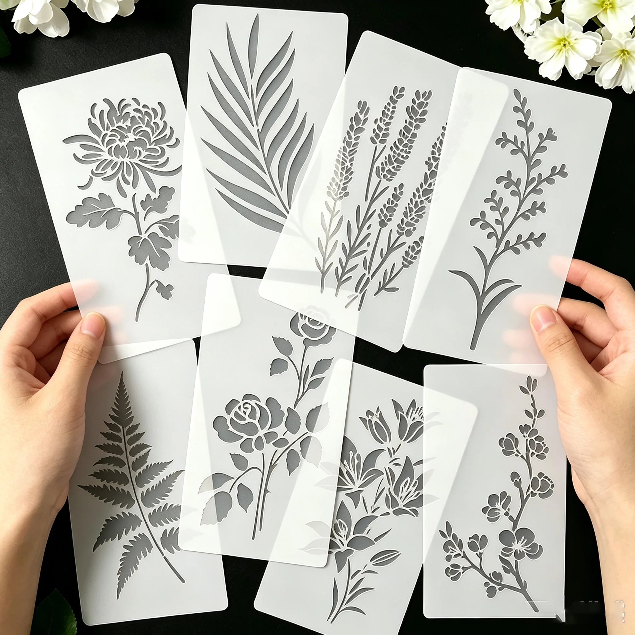 Wholesale 4/16PCS Reusable Floral Stencil Set for DIY Painting Scrapbooking Card Making Valentine Graffiti Craft Templates