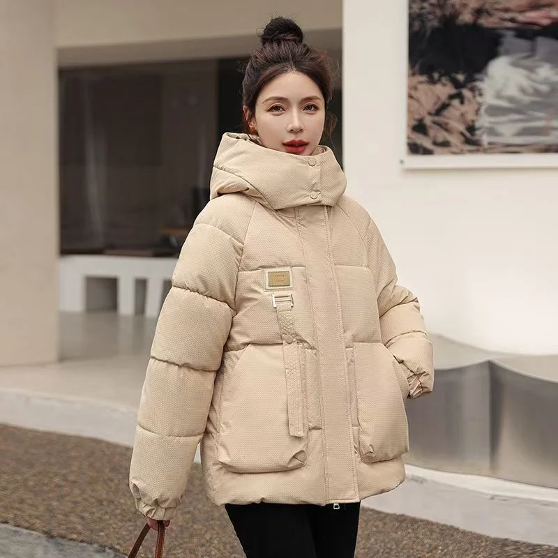 New Fashion In Autumn And Winter Of 2024 Cotton-padded Jacket Stand Collar Hooded Loose Joker Cold-proofcasual Cotton-padded Top