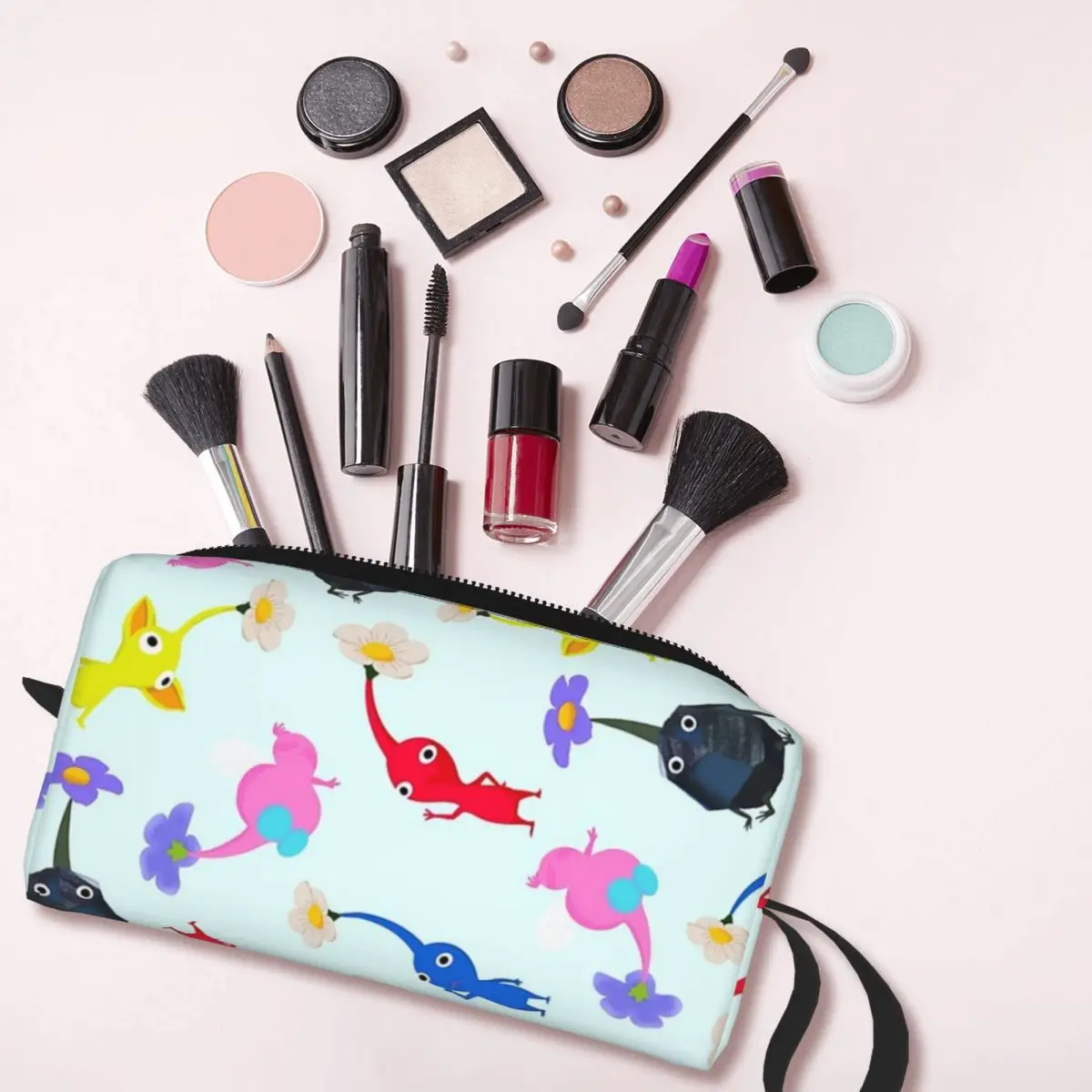 Pikmin-Bolsa de maquiagem para mulheres, organizador cosmético, armazenamento, kit Dopp, higiene pessoal, beleza, estojo de viagem