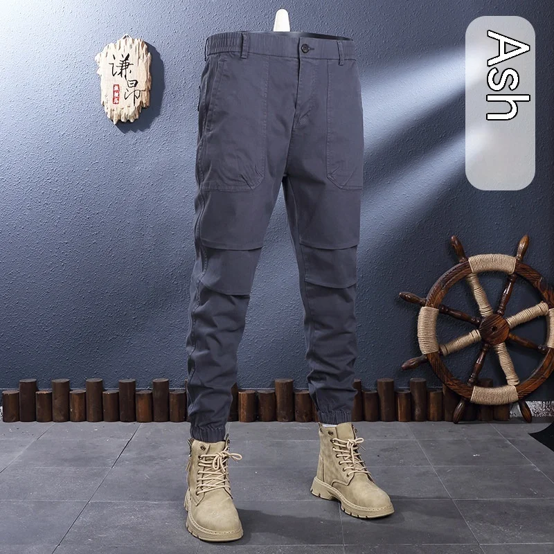 2024 New Outdoor Large Pocket Fashion Ankle-Tied Overalls Men\'s All-Match Mountaineering Men\'s Elastic Straight Casual Trousers