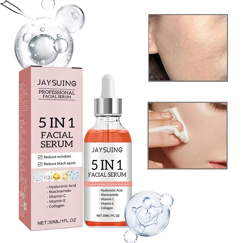 5 In 1 Facial Serum Hyaluronic Acid Niacinamide Vitamin C E Collagen Essence Moisturizing Rejuvenation Brightening Skin Care