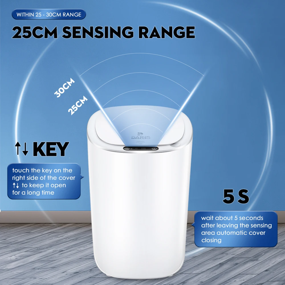 Sensor automático lixeira para cozinha Banheiro Branco Smart Trash Bin sala de estar Waterproof Electric Waste Bin 8.5-12L Capacidade