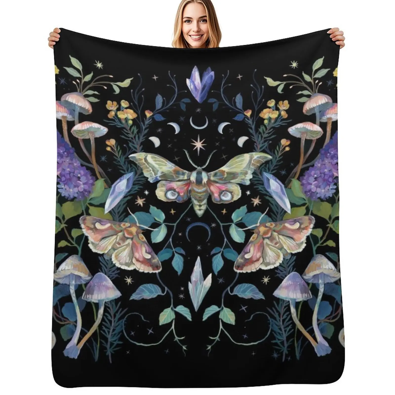 Crystal Moth Mushroom Throw Blanket Cozy Throw Blanket for Bed Sofa Chair