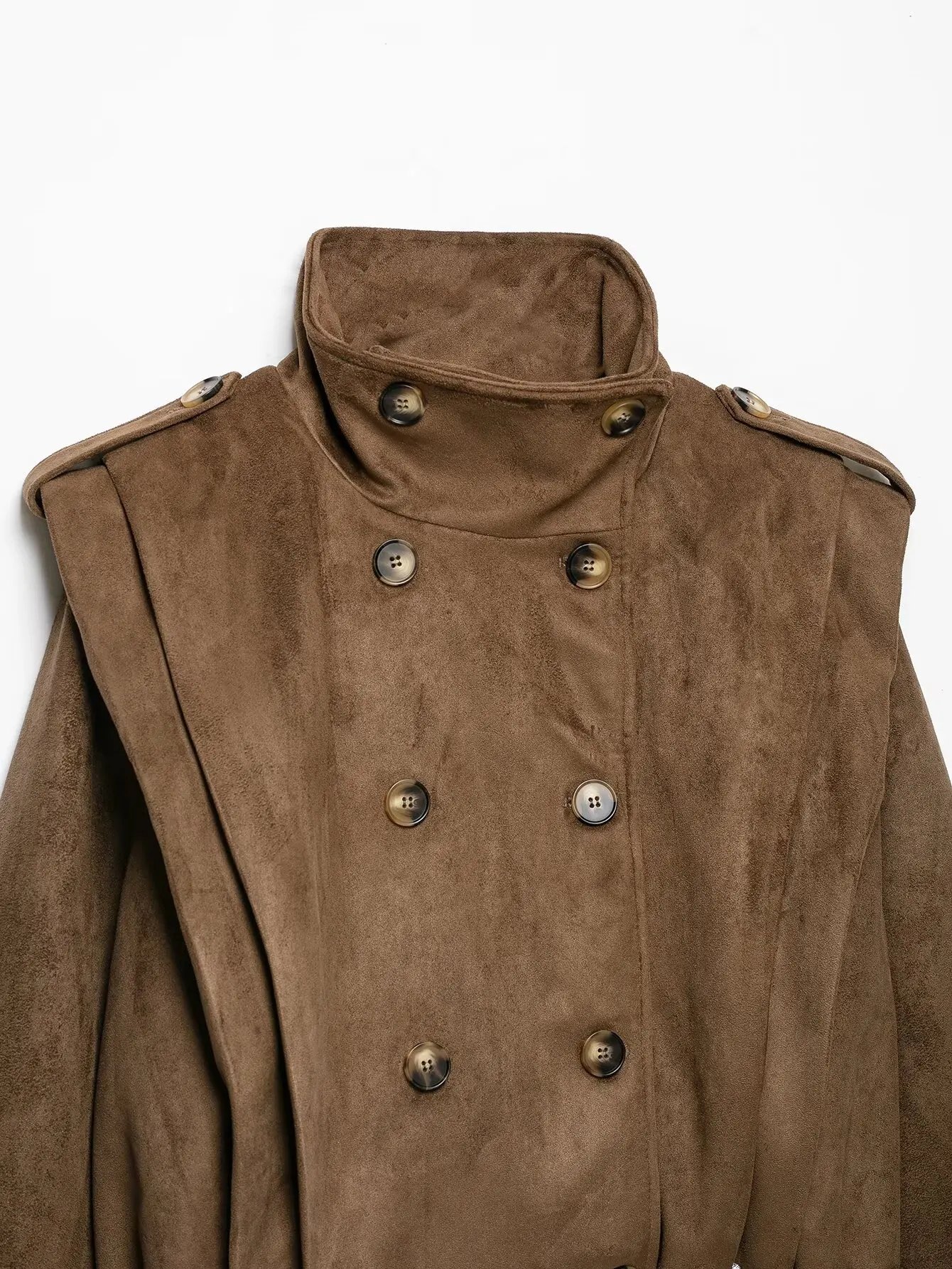 TFMLN Damenjacke mit Stehkragen, doppelreihig, langärmelig, lässiger Kunstwildledermantel, neues, elegantes Streetwear-Modell für Damen – Detail 6