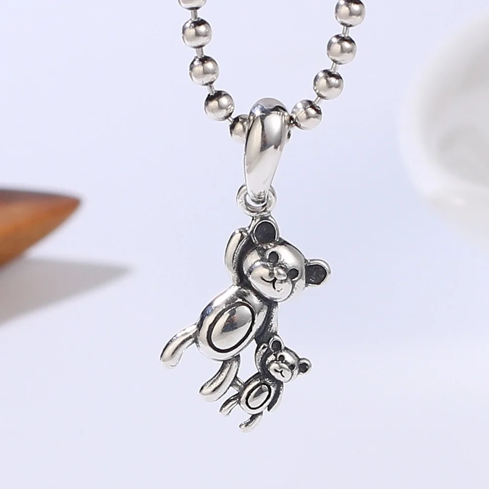 S925 Pure Silver Cute Little Bear Pendant For Women Retro Thai Silver Handmade DIY Jewelry Material Accessories