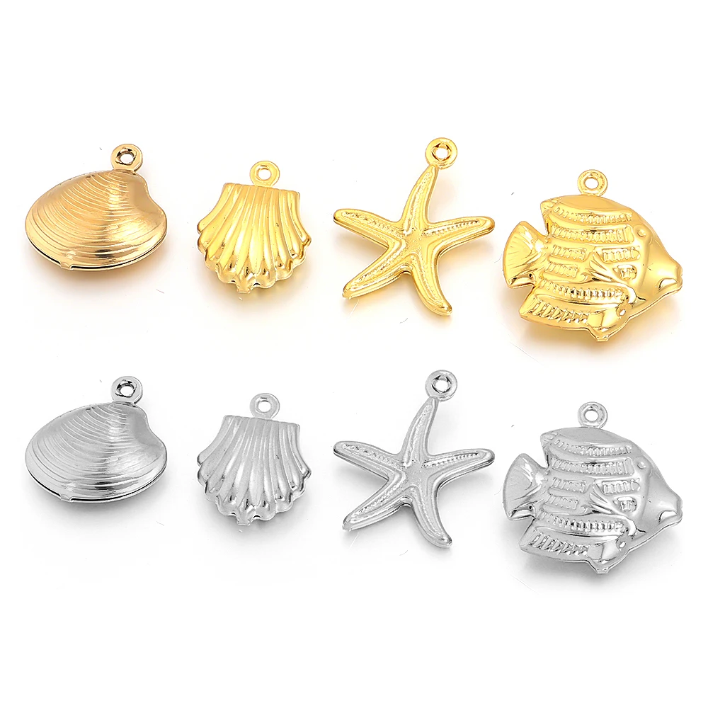 5-10pcs/Lot Ocean Life Stainless Steel Charms for Jewelry Making Gold Color Starfish Shell Charms DIY Necklace Bracelet Wholesal