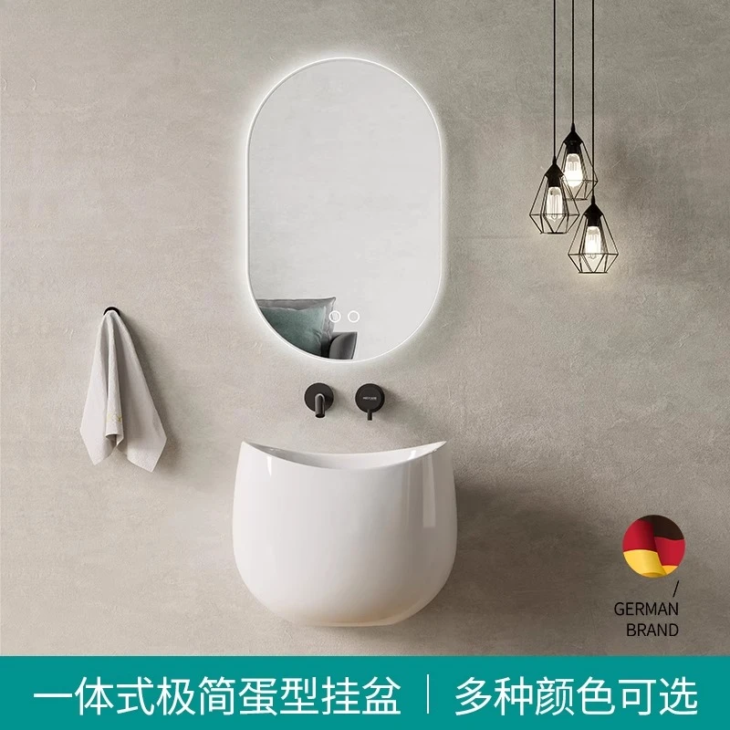 Lavabo de pared de cerámica para apartamento pequeño, lavabo para balcón, mueble de baño con lavabo suspendido