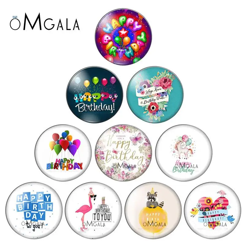 

Cartoon Happy Birthday Quote Art Animals 12mm/14mm/16mm/18mm/20mm/25mm Round photo glass cabochon demo flat back Making findings