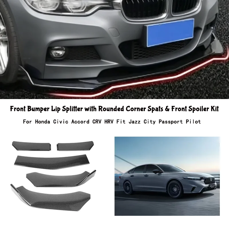 5-Segment Adjustable Front Bumper Lip Splitter Body Kit For Honda Civic Accord CRV HRV Fit Jazz City Passport Pilot