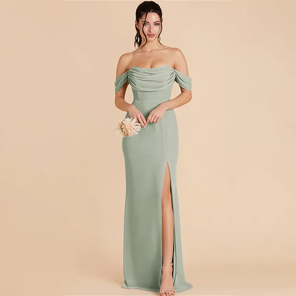 

Evening Dresses Strapless Off Shoulder Ruffled Side Slit Backless Prom Dress Formal Party Gowns for Women فساتين سهرة