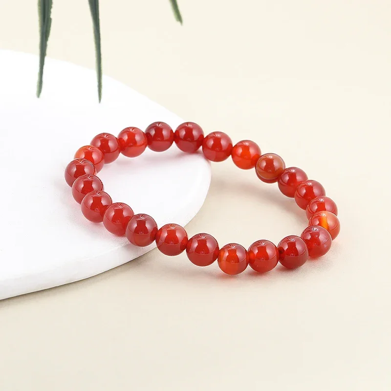5A Natural Stone Red Agates Beads Bracelet Women Men Genuine Red Carnelian Round Healing Jewelry Yoga Meditation Plusera