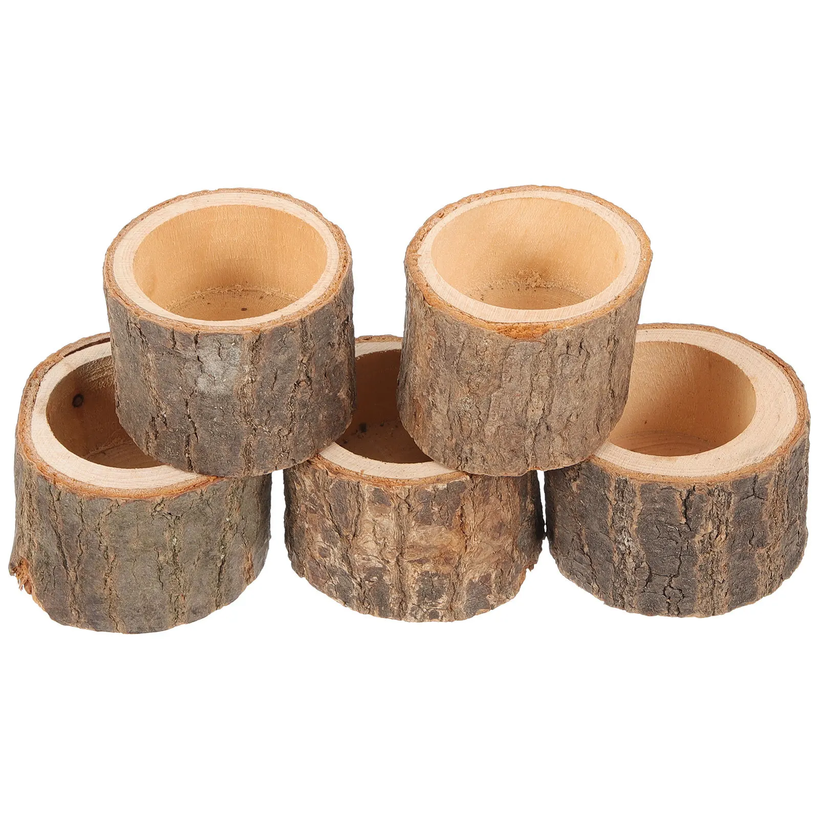 5Pcs Wooden Candleholder Creative Shape Design for Home Wedding Christmas Party Decoration (Coffee) Natural Candlestick