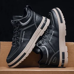 Trendy Men Black Sports Comfortable Low Top Casual Flat Bottom Wear-resistant Outdoor Hiking Lace Up Work Shoes Platform Boots