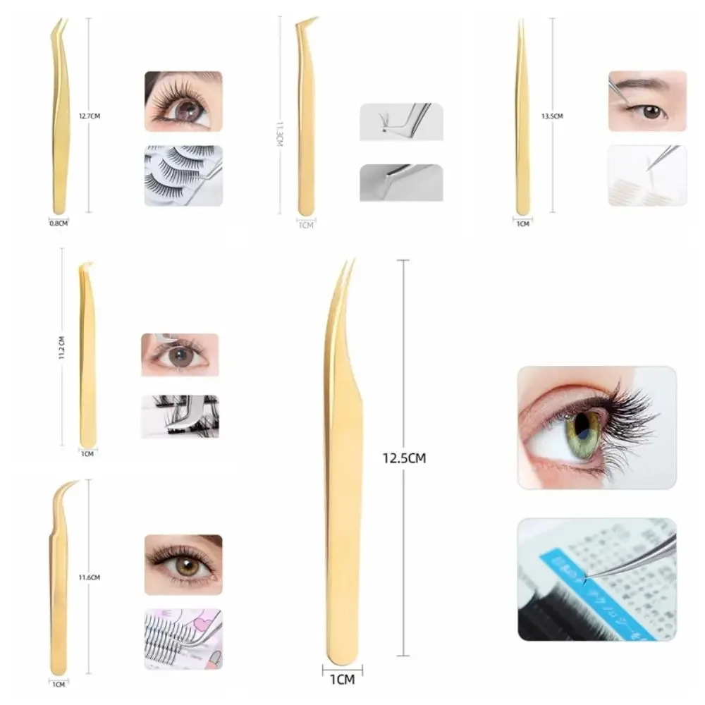 Neue Edelstahl-Pinzette zur Wimpernverlängerung, rutschfeste Goldpinzette mit gebogener Spitze, gerade Pinzette, Make-up-Zubehör