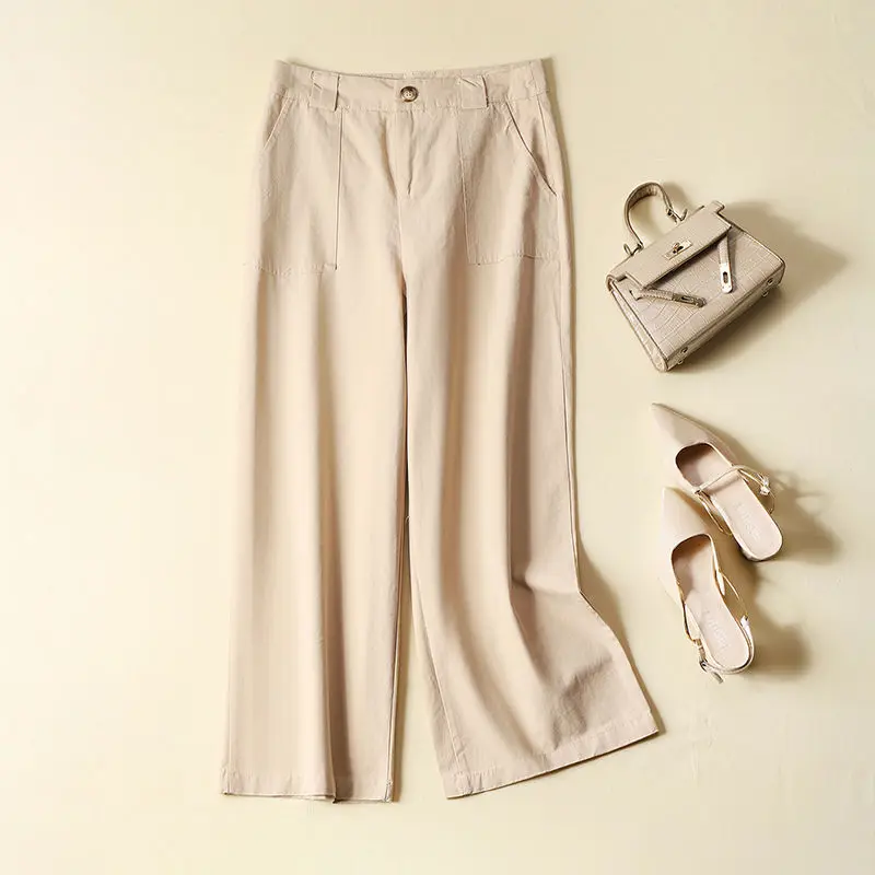 

Autumn New Cotton Wash Water Casual Pants Small Loose Nine-point Pants with A Slim Commuter Wide-leg Pants