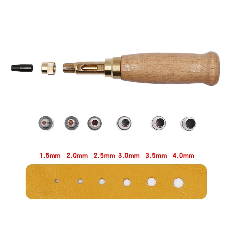Hole Punch Screw Removable Book Drill Auto With 6 Size Tip 1.5-4mm Automatic Belts Screw Punch Leather Tools